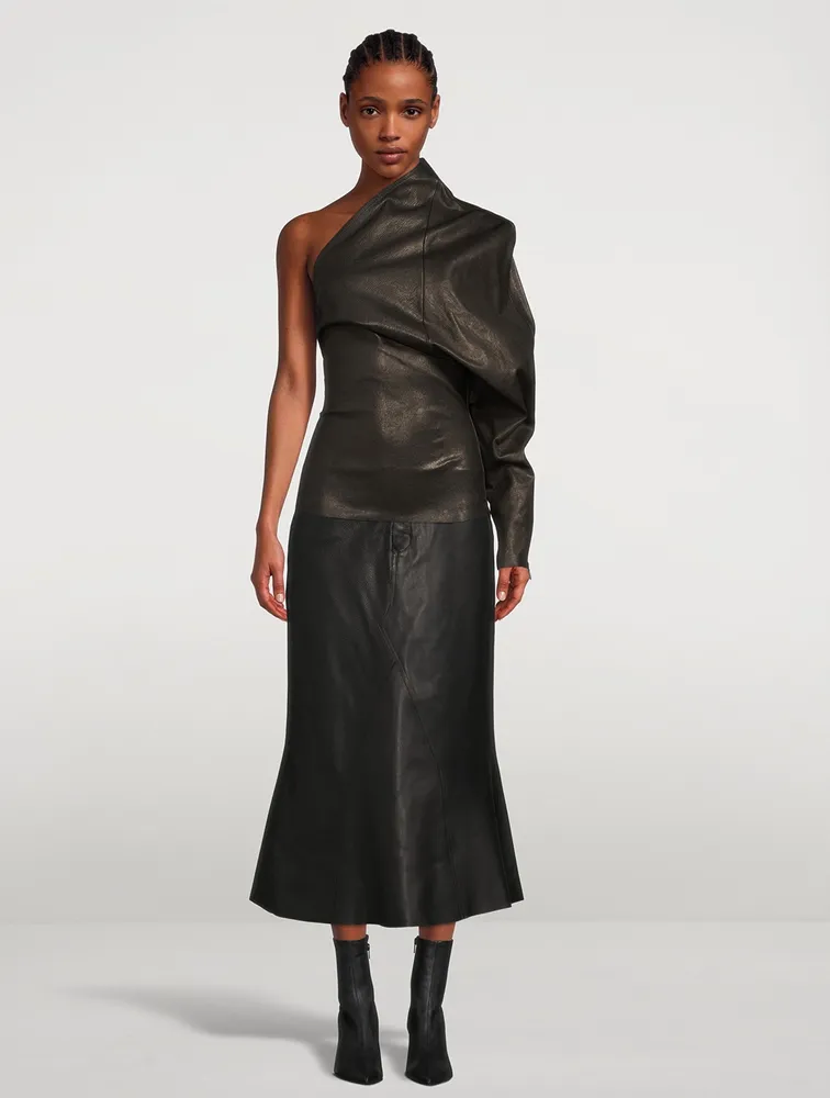 Leather Draped Asymmetrical Top