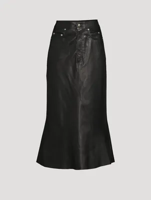 Godet Leather Midi Skirt