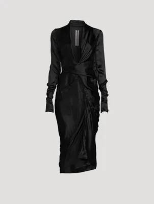 Long-Sleeve Wrap Midi Dress