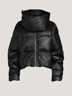 Leather Down-Filled Funnelneck Jacket