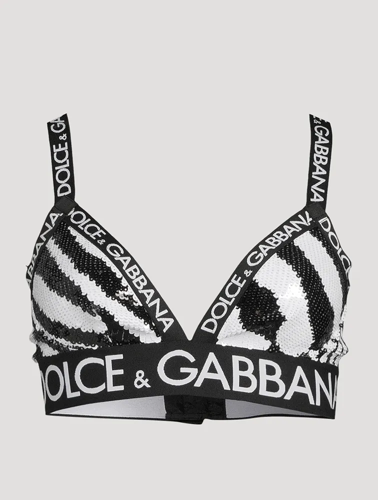 Logo-Band Sequin Sports Bra Zebra Print