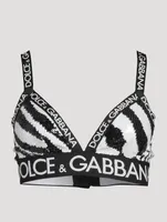 Logo-Band Sequin Sports Bra Zebra Print