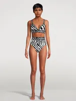 Logo-Band Sequin Sports Bra Zebra Print