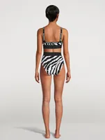 Logo-Band Sequin Sports Bra Zebra Print