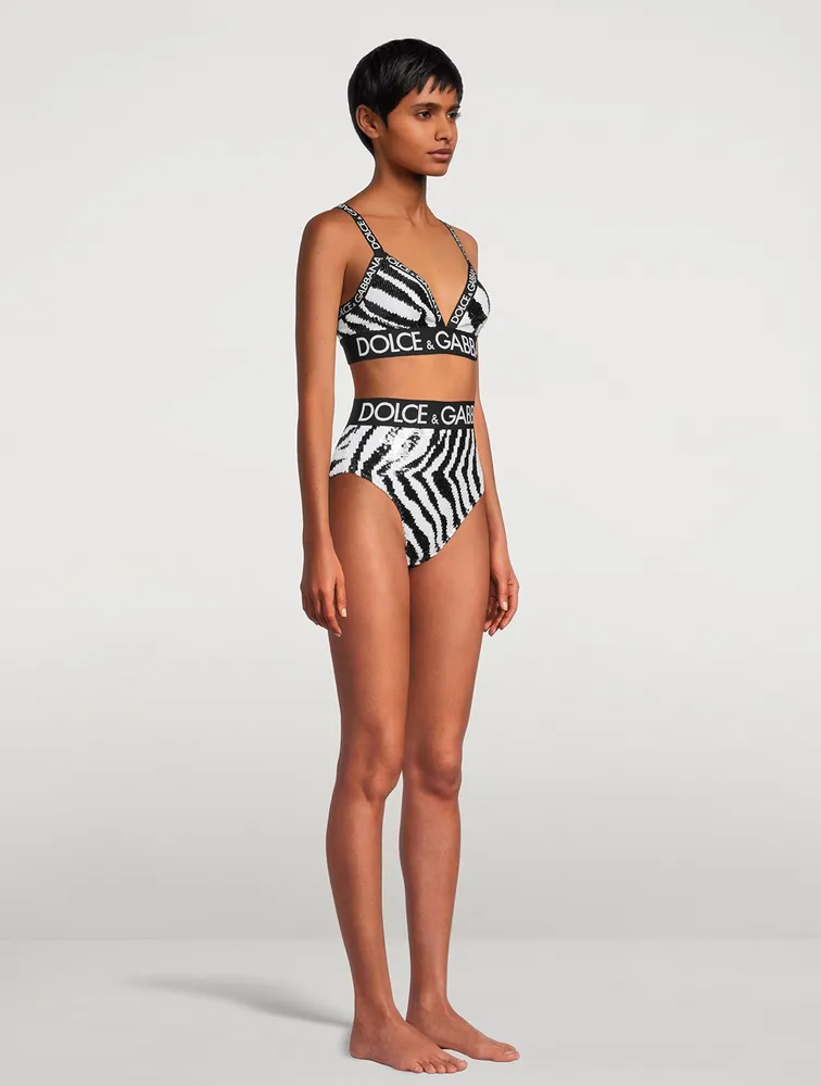 Logo-Band Sequin Sports Bra Zebra Print