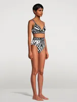 Logo-Band Sequin Sports Bra Zebra Print