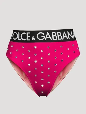 Crystal-Embellished Logo-Band Spandex Brief