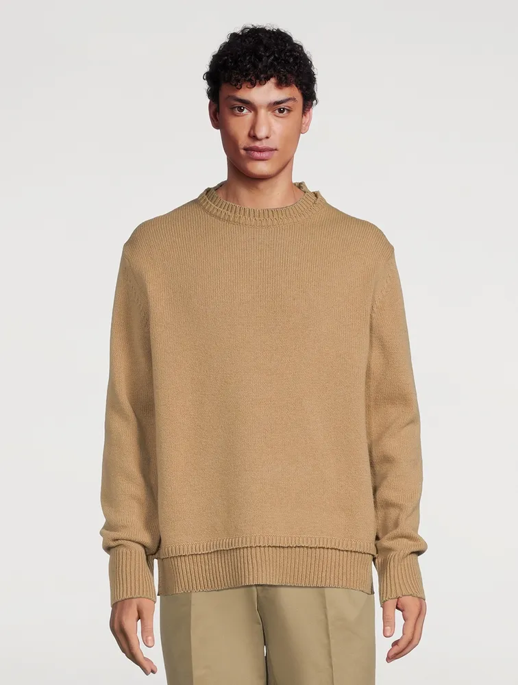 Wool And Linen Crewneck Sweater With Elbow Patches