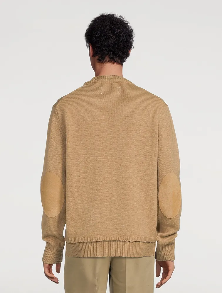 Wool And Linen Crewneck Sweater With Elbow Patches