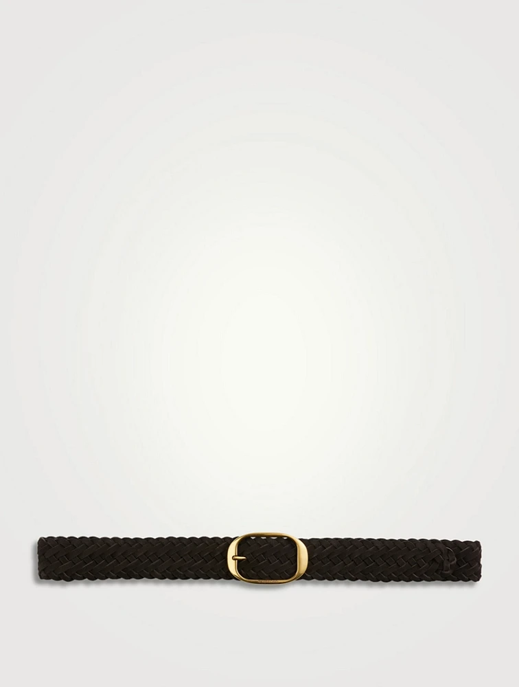 Leather Woven Belt With Oval Buckle