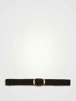 Leather Woven Belt With Oval Buckle