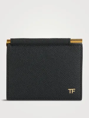 T Line Leather Money Clip Folding Card Holder