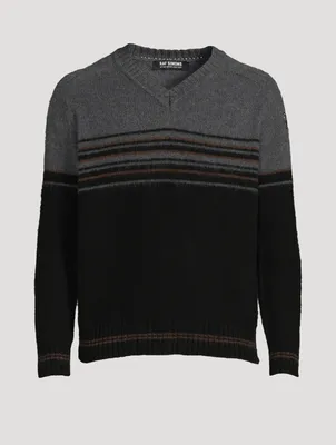 Wool Striped V-Neck Sweater