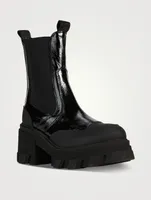 Lug-Sole Patent Leather Chelsea Boots