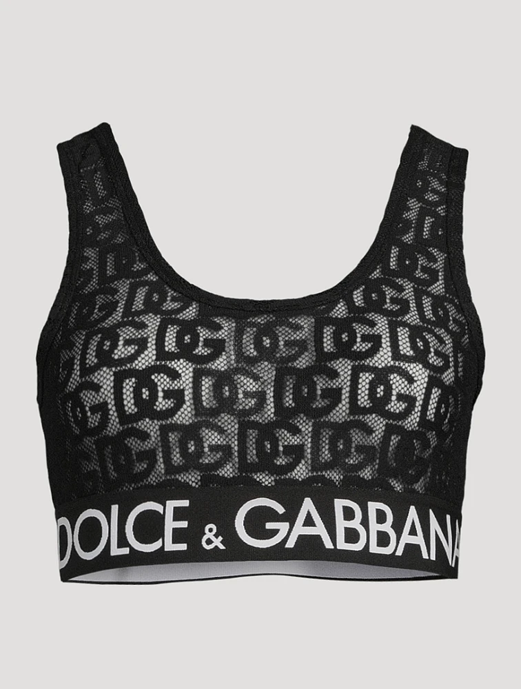 Logo-Band Mesh Sports Bra