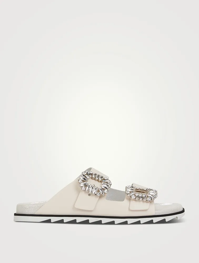 Slidy Viv' Strass Buckle Leather Slide Sandals