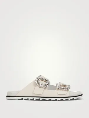 Slidy Viv' Strass Buckle Leather Slide Sandals