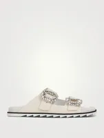 Slidy Viv' Strass Buckle Leather Slide Sandals