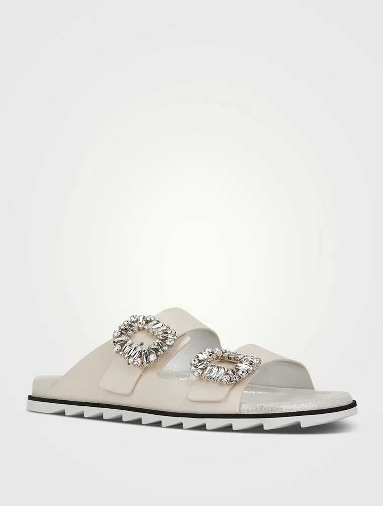 Slidy Viv' Strass Buckle Leather Slide Sandals