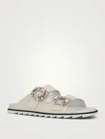 Slidy Viv' Strass Buckle Leather Slide Sandals