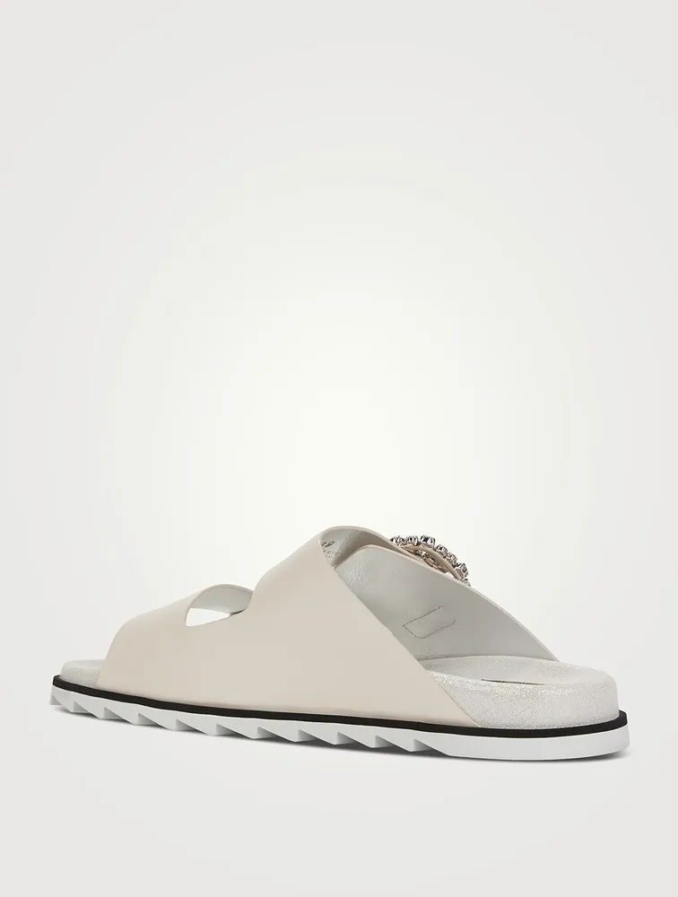 Slidy Viv' Strass Buckle Leather Slide Sandals