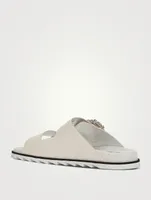 Slidy Viv' Strass Buckle Leather Slide Sandals