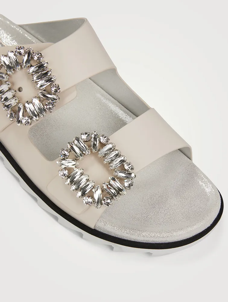 Slidy Viv' Strass Buckle Leather Slide Sandals