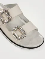Slidy Viv' Strass Buckle Leather Slide Sandals