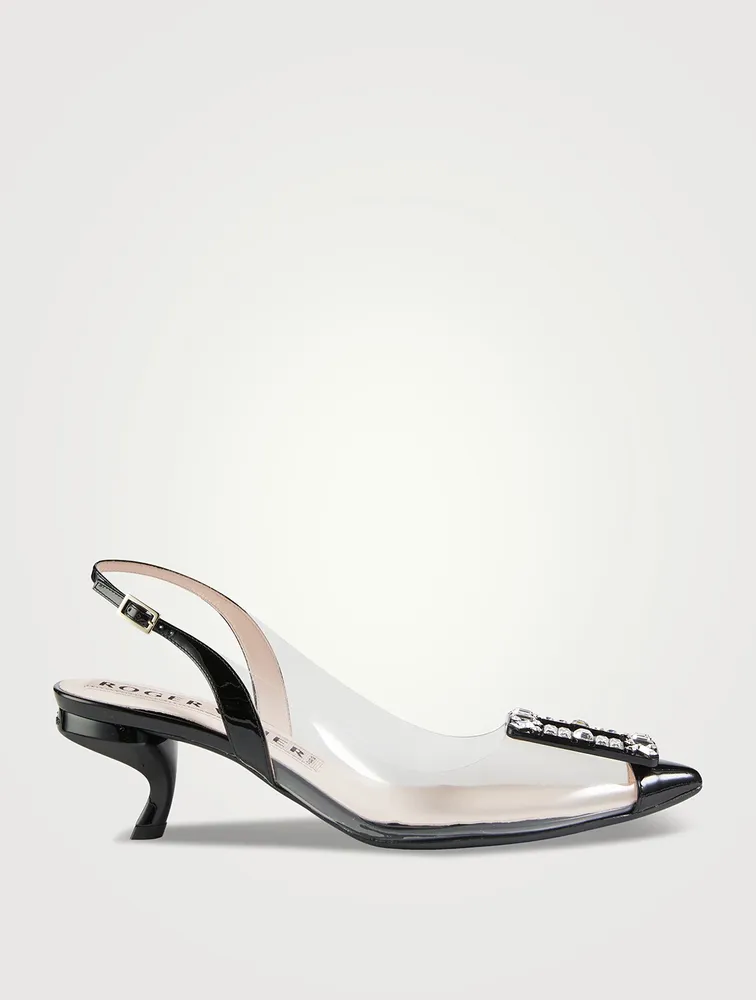 Virgule Strass Buckle Patent Leather And PVC Slingback Pumps