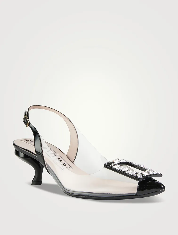 Virgule Strass Buckle Patent Leather And PVC Slingback Pumps