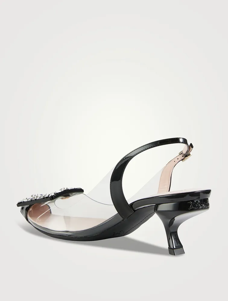 Virgule Strass Buckle Patent Leather And PVC Slingback Pumps