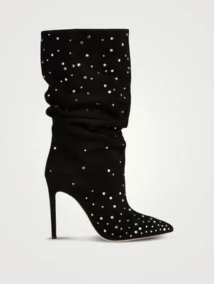 Holly Slouchy Embellished Suede Mid-Calf Boots