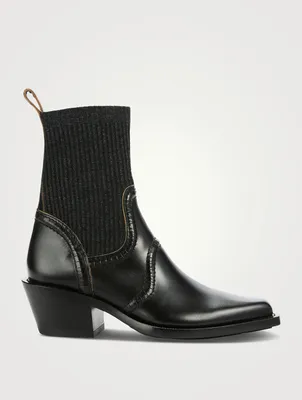 Nellie Leather And Knit Ankle Boots