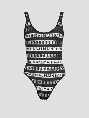 One-Piece Swimsuit Stripes And Chain Print