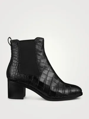 Hazel Croc-Embossed Leather Ankle Boots