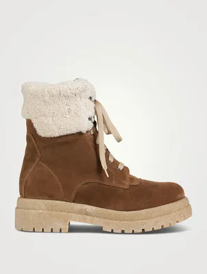Victor Shearling And Suede Combat Boots