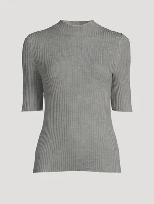 Leenda Short-Sleeve Wool Turtleneck Sweater
