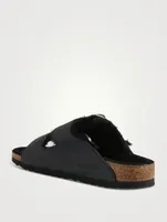 Arizona Big Buckle Shearling-Lined Leather Slide Sandals