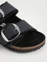 Arizona Big Buckle Shearling-Lined Leather Slide Sandals