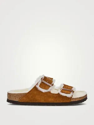 Arizona Shearling-Lined Suede Narrow Slide Sandals