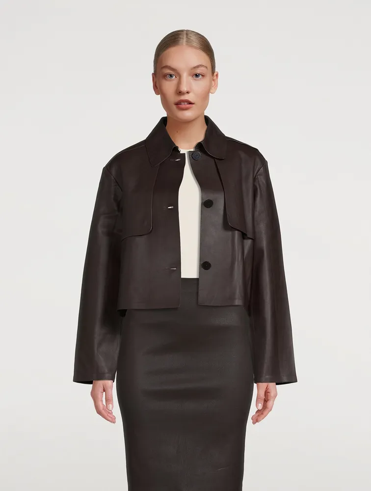 Cropped Leather Trench Coat