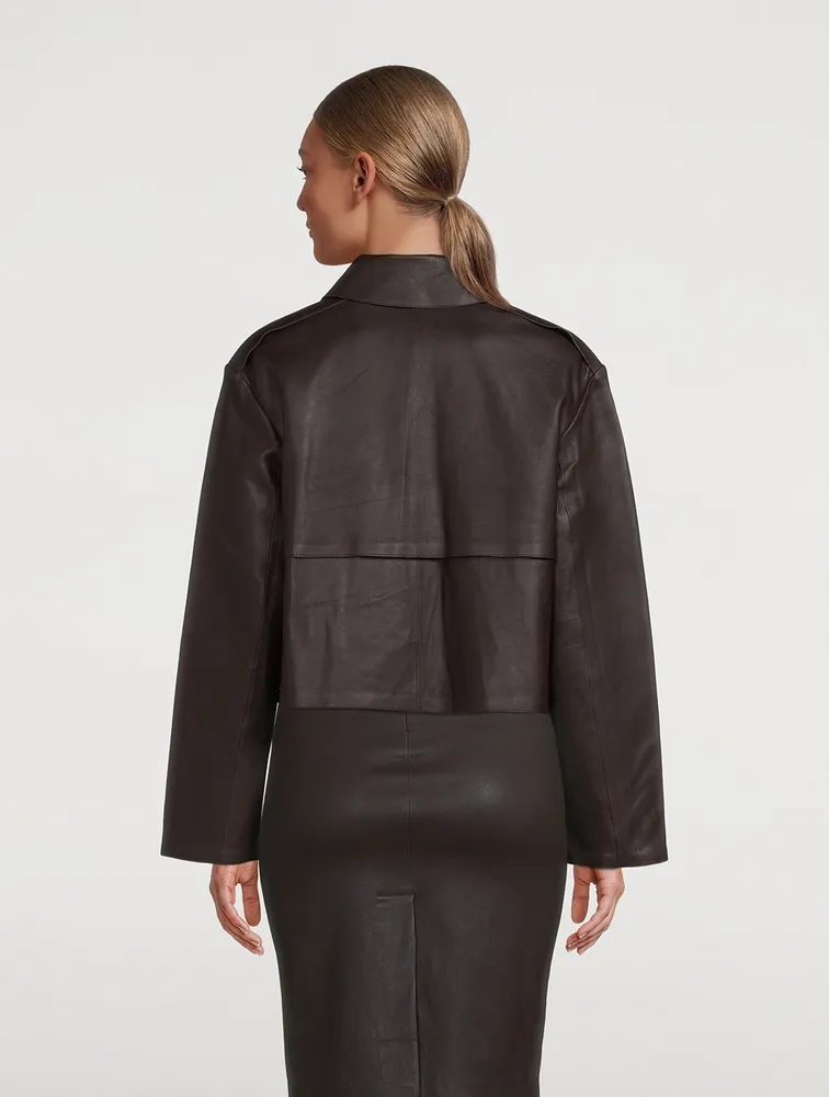 Cropped Leather Trench Coat