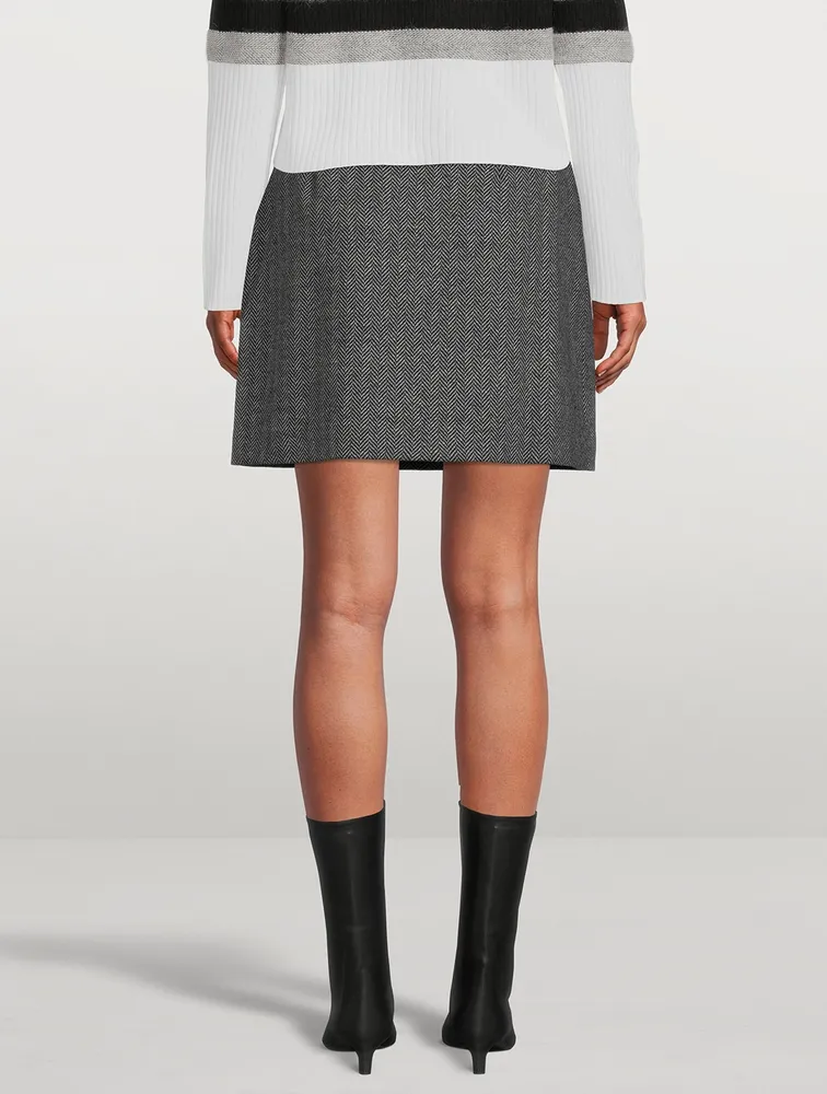 High-Waisted Herringbone Mini Skirt