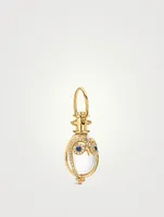 18K Gold Owl Rock Crystal Amulet Pendant With Blue Sapphire And Diamonds