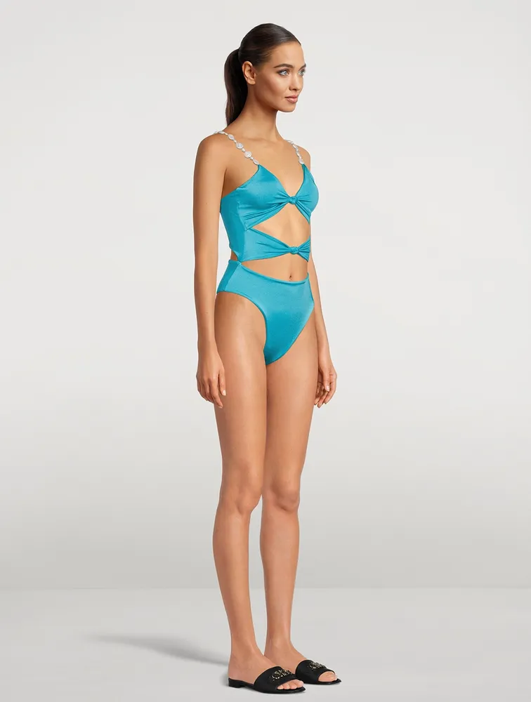 Hereida Pearl-Embellished Cut-Out One-Piece Swimsuit