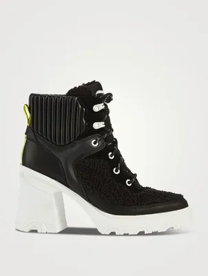 Brex Faux Shearling-Trimmed Leather Combat Boots