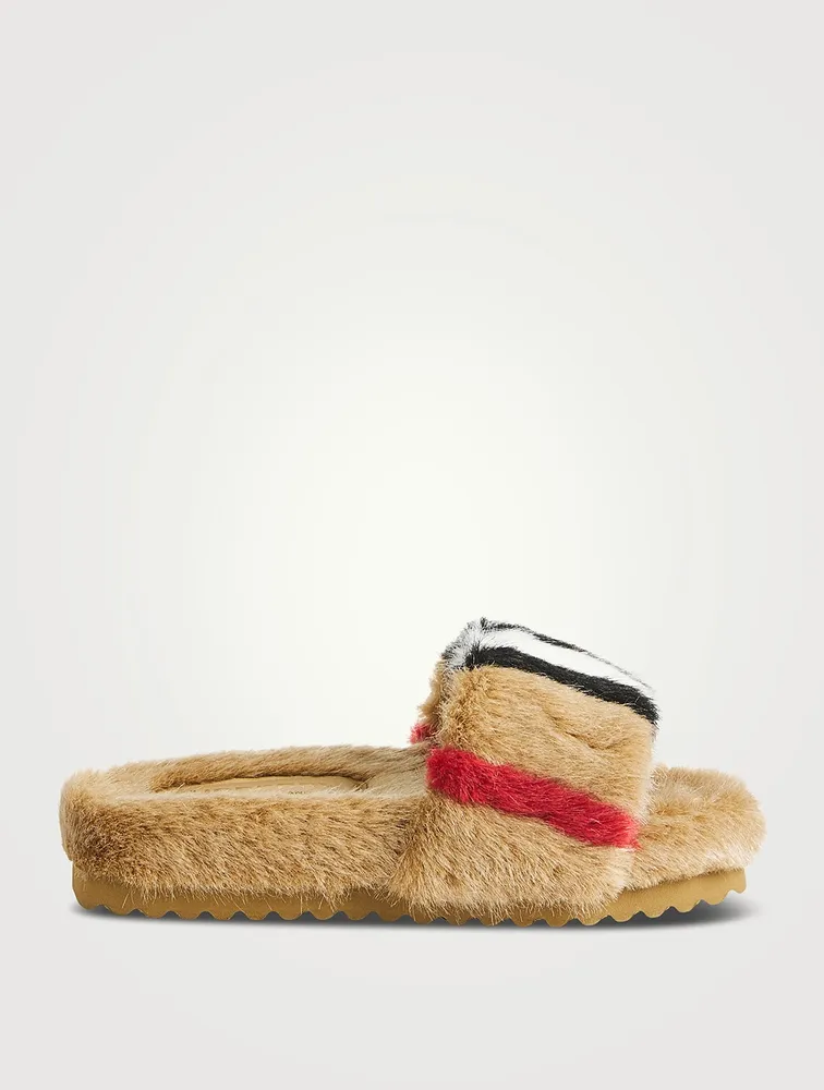 Icon Stripe Faux Fur Slides