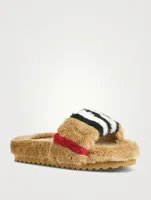 Icon Stripe Faux Fur Slides