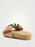 Icon Stripe Faux Fur Slides