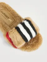 Icon Stripe Faux Fur Slides